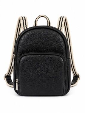 Jewell by Thirty-One Mini Backpack Black Faux Leather with Striped Straps
